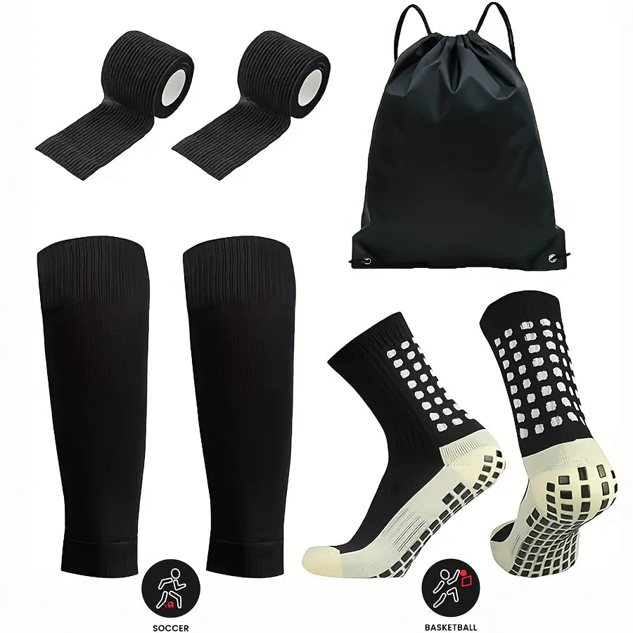 4-Piece Football Equipment Set, Non-Slip Socks, Sock Covers, Bag, Bandages