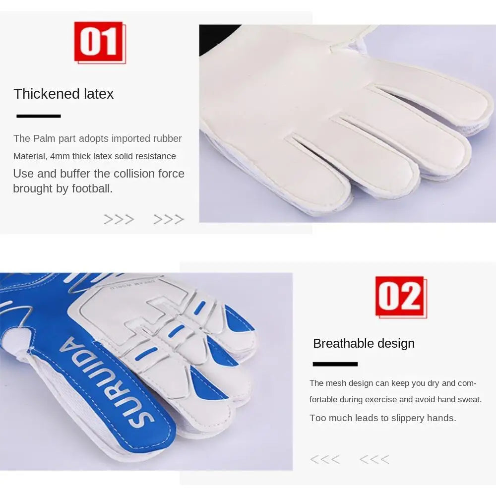 1 Pair Size 5-10 Goalkeeper Gloves Thickened Latex Football Goalie Gloves Adjustable And Breathable